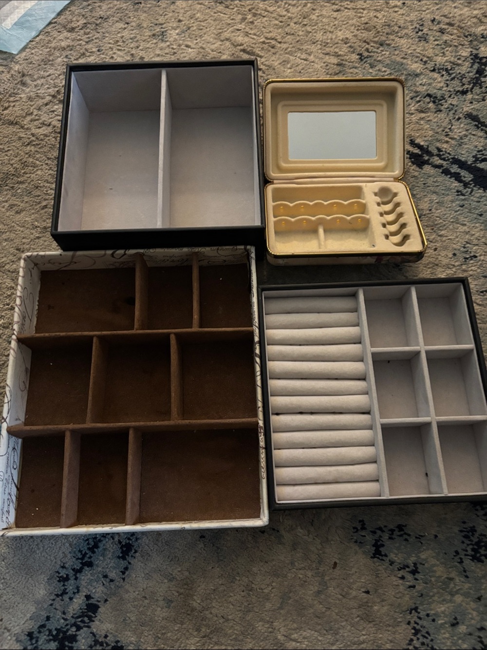 Jewelry Organizer Tray Set - Multi-Compartment Storage (Brown, Gray, Cream)